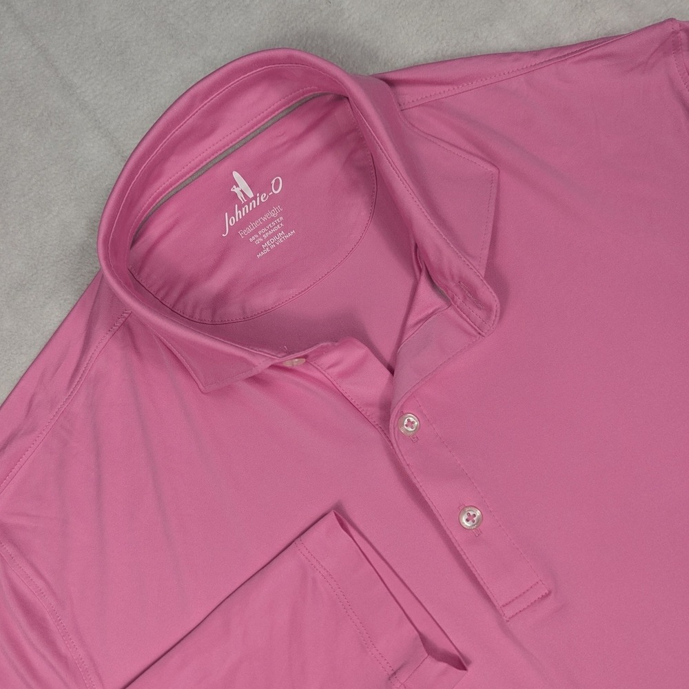 Johnnie-O Featherweight Pink Long Sleeve Polo Shirt Mens Medium Performance Golf
